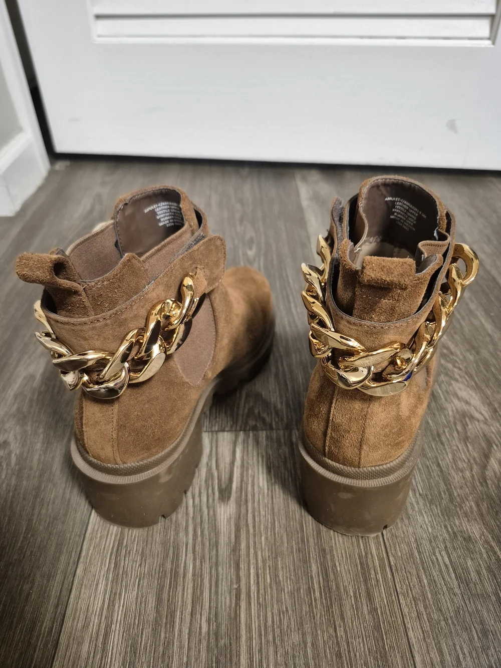 Steve Madden Amulet Brown Suede Removable Gold Chain Boots 9.5